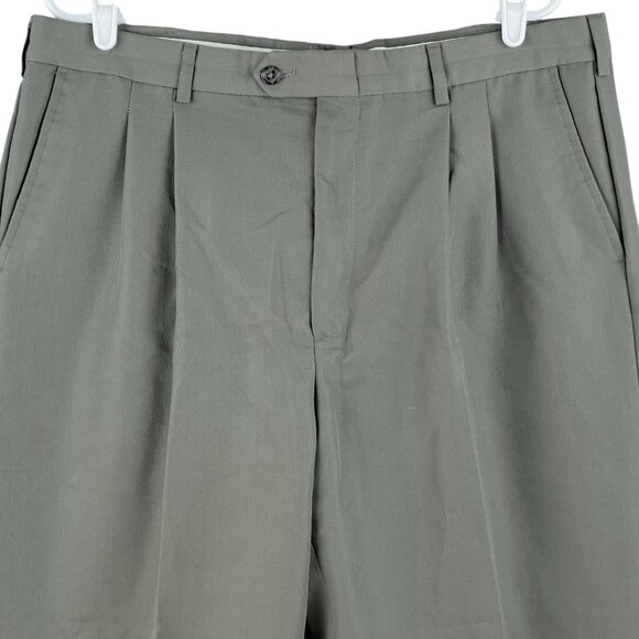Geoffrey Beene Men's Green Pants Size 38x30 Pleated Front Cuffed Hem Mid Rise - Picture 5 of 11